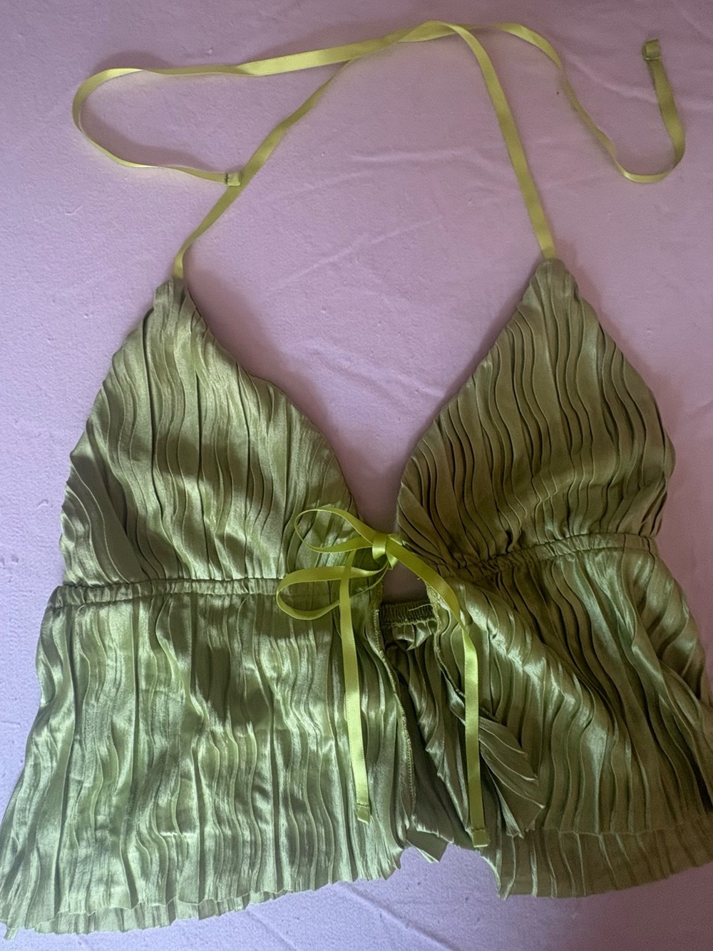 SHEIN Green Satin Tie up Halter Top
